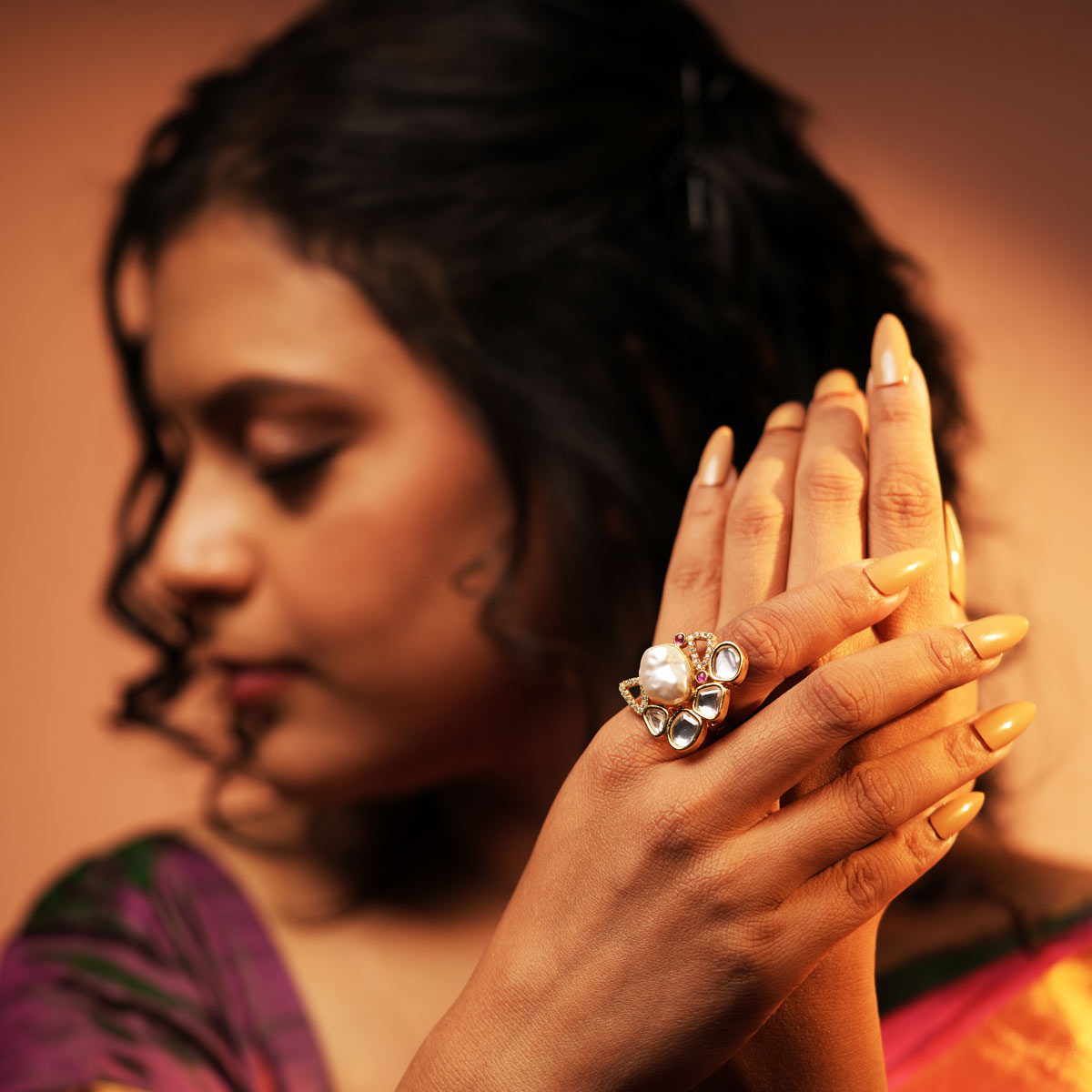 Pearl Kundan Art Ring