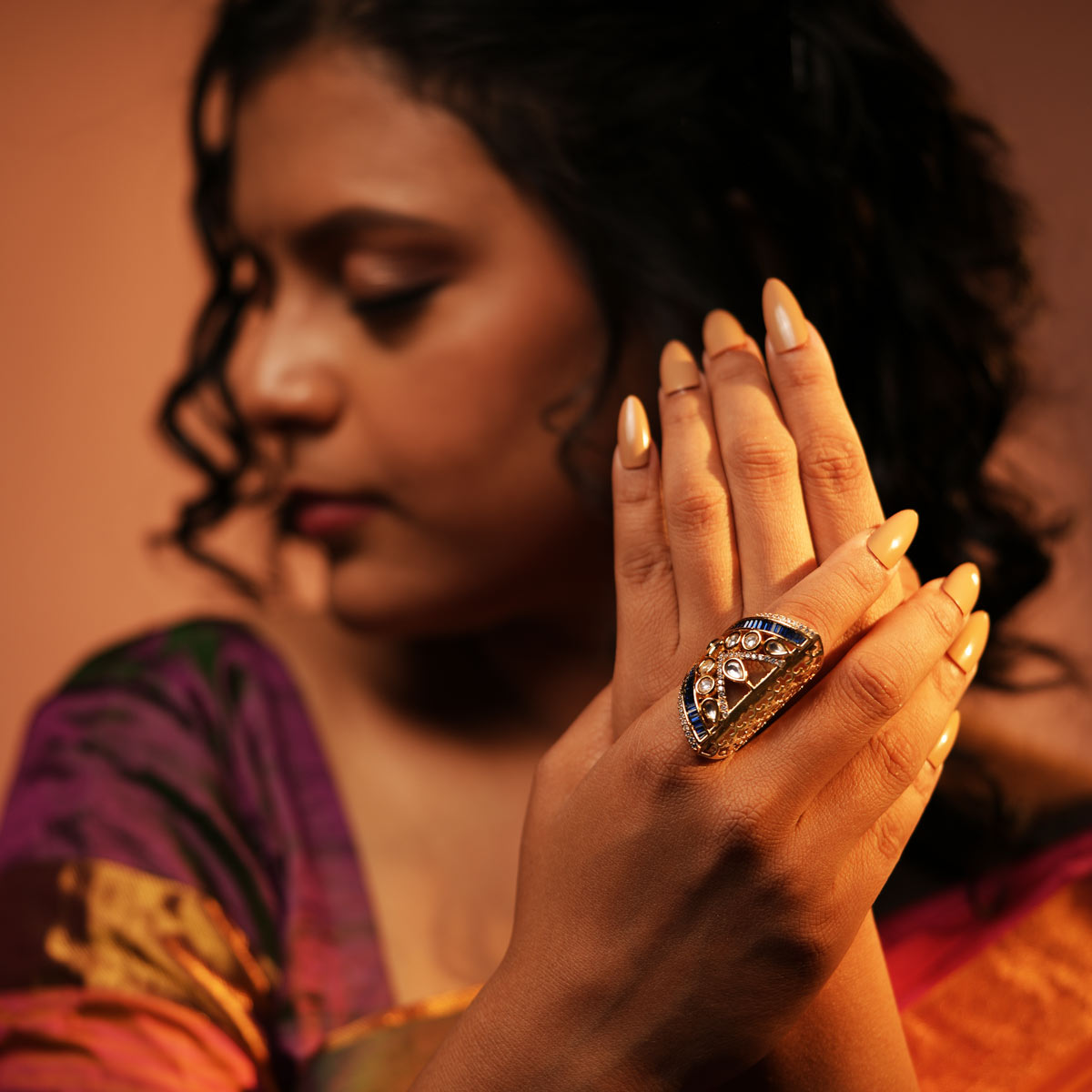 Royal Blue Kundan Ring