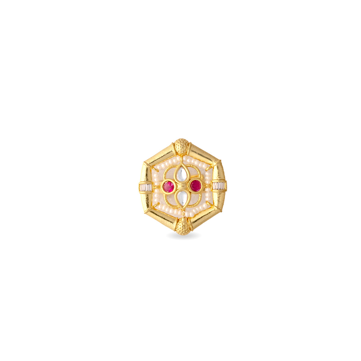 Hexagonal Kundan Pearl Ring