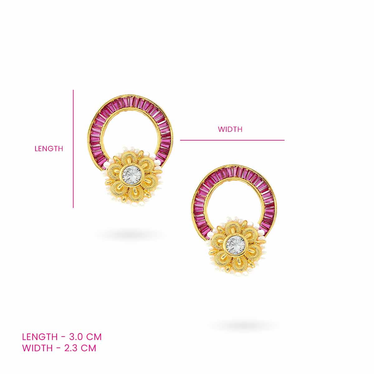 Gulabi Phool Half Round Earrings