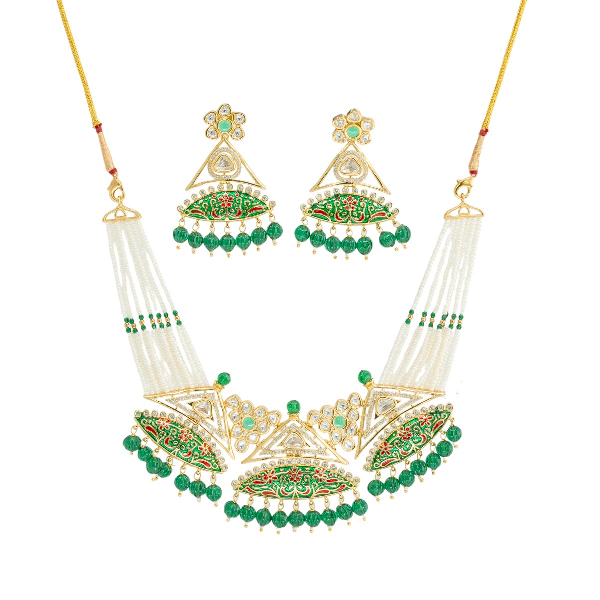 Mehendi Green Kundan Pearl Necklace Set