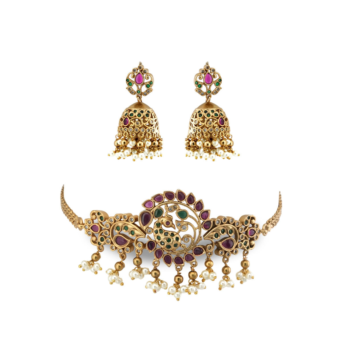 Kundan Pearl Jhumka Choker Necklace Set