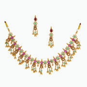 Grandeur Green Kundan Necklace Set