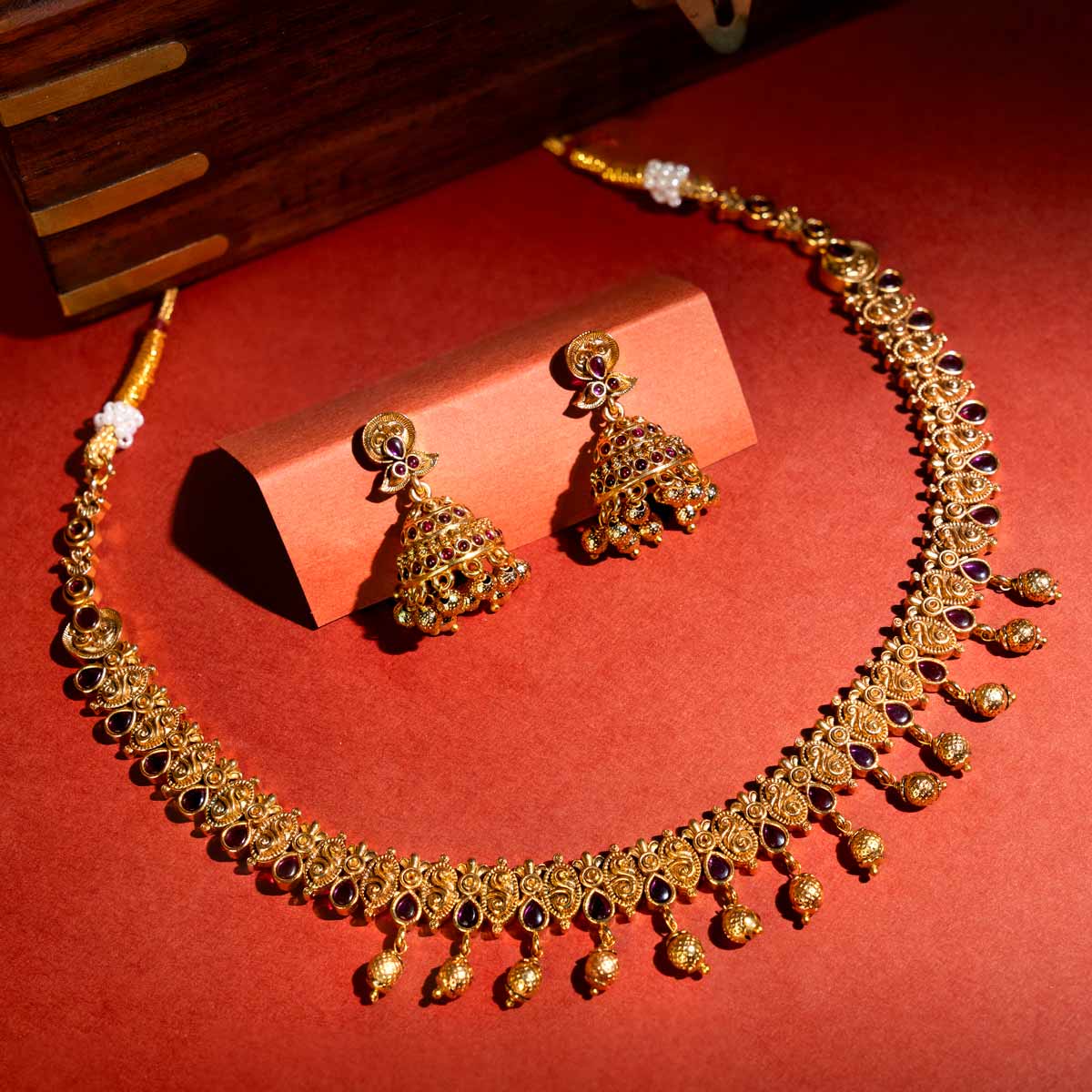 Antique Charm Jhumka Necklace Set