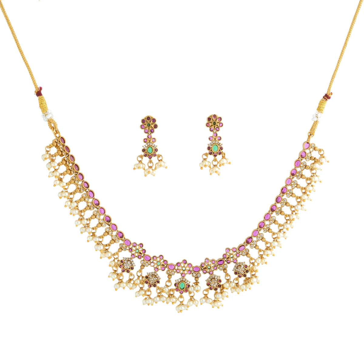 Pearl Bloom Jhumka Necklace Set