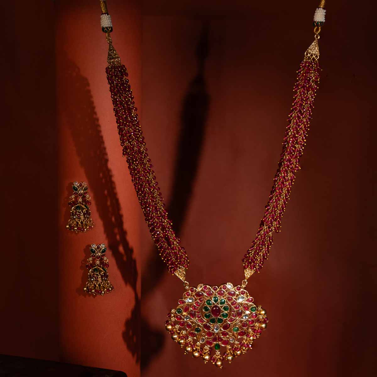 Ruby and Emerald Bridal Necklace Set