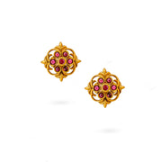 Antique Ruby Floral Studs