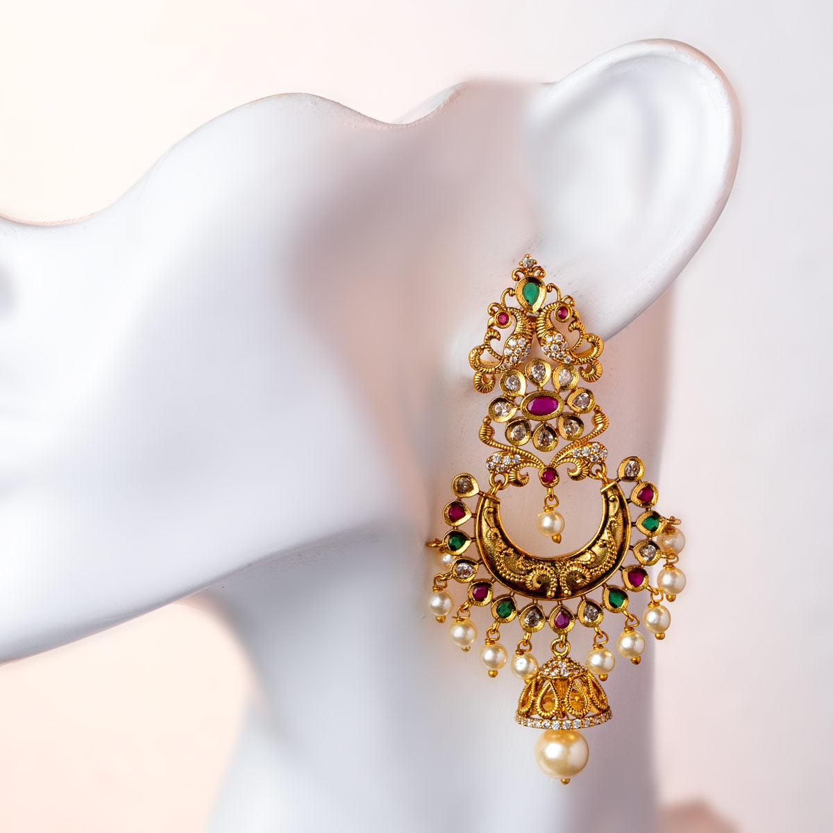 Royal Pearl-Studded Crescent Earrings