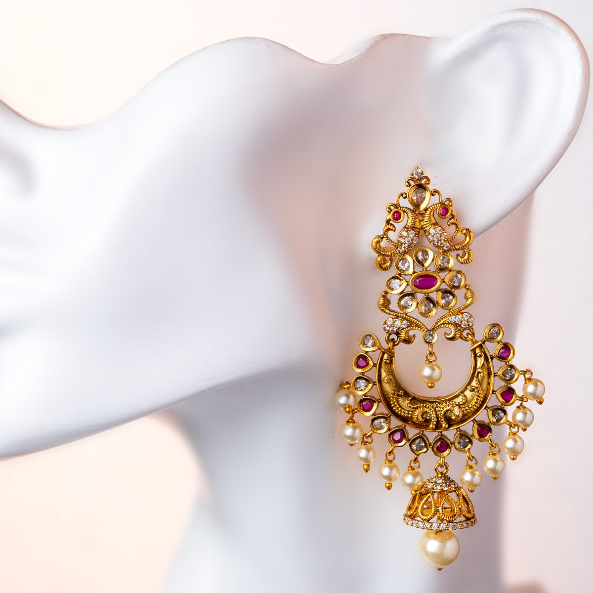 Royal Pearl-Studded Crescent Earrings