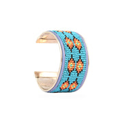 Blue and Orange Handwoven Beaded Cuff Bracelet