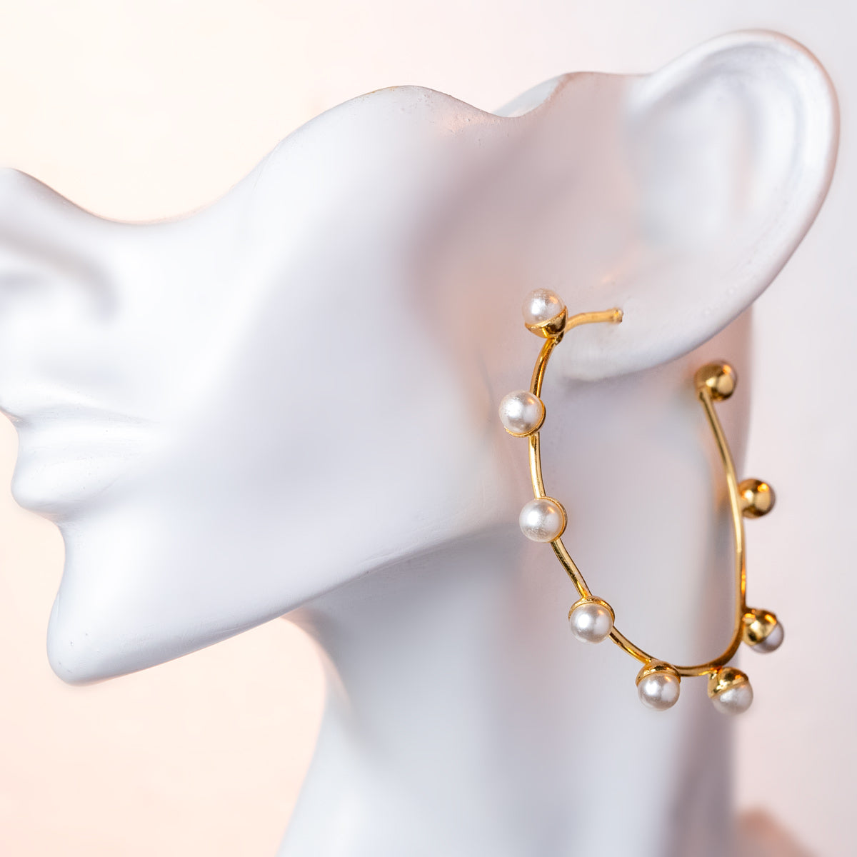 Golden Hoop Earrings with Pearl Accents