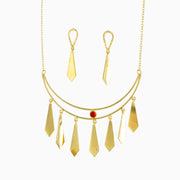 Gold-Toned Statement Necklace Set with Coral Accent