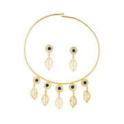 Gold-Plated Leaf Charm Necklace with Blue Accents