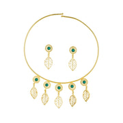 Gold-Plated Leaf Charm Necklace with Green Accents