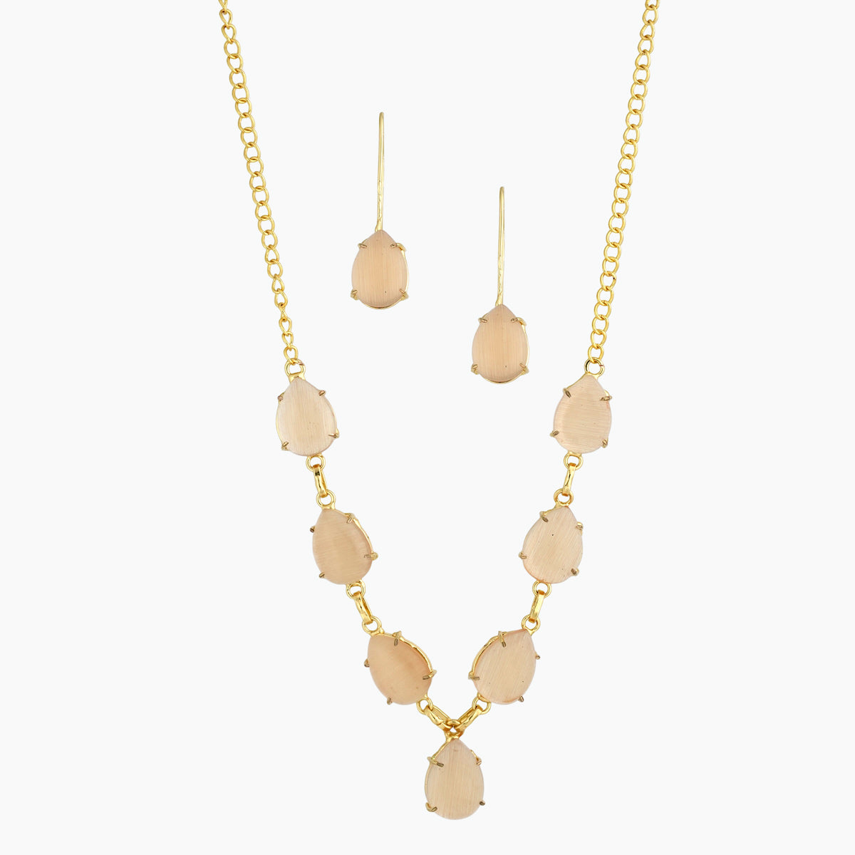 Gold-Plated Beige Stone Necklace Set