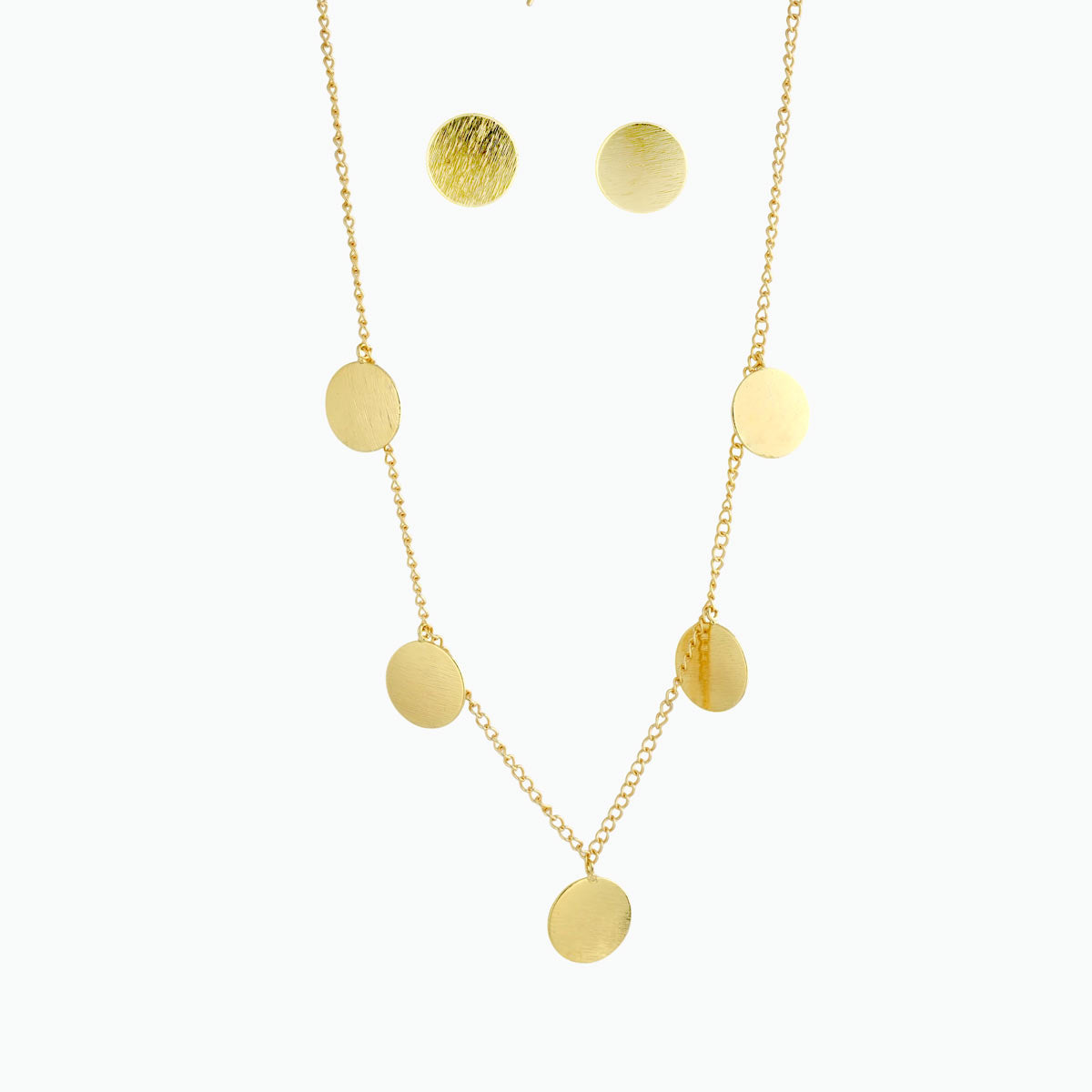 Gold-Plated Disc Pendant Necklace Set