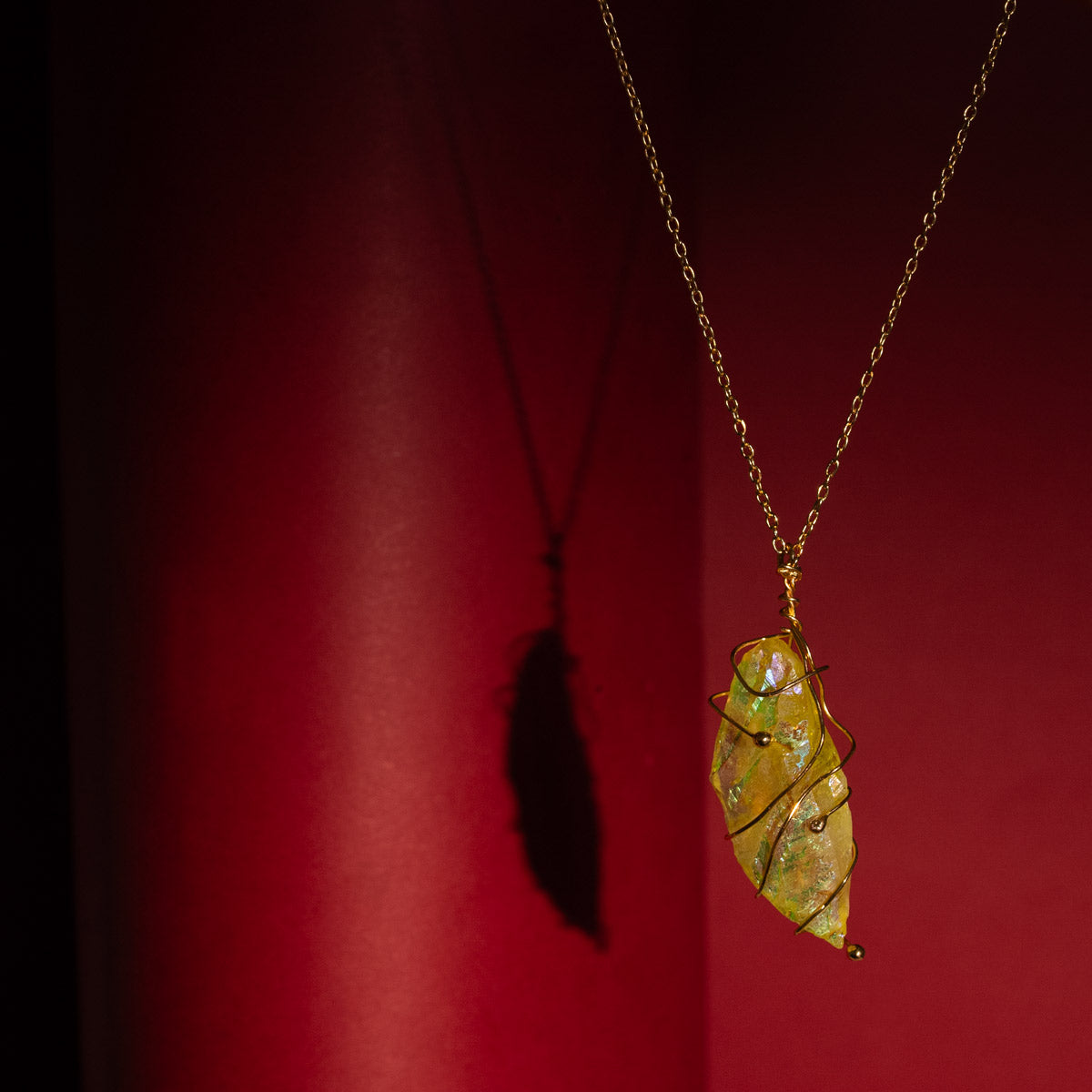 Gold-Plated Yellow Glass Pendant Necklace