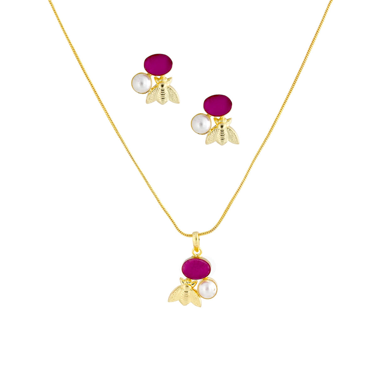 Gold-Plated Bee Charm Necklace and Earrings Set