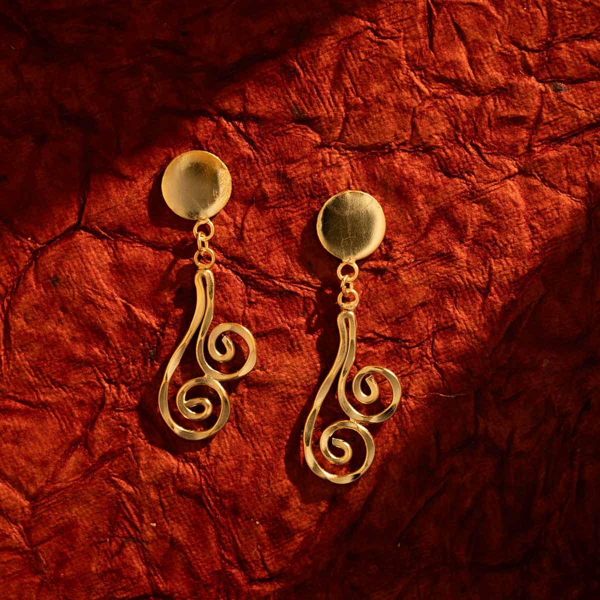 Gold-Plated Abstract Swirl Drop Earrings