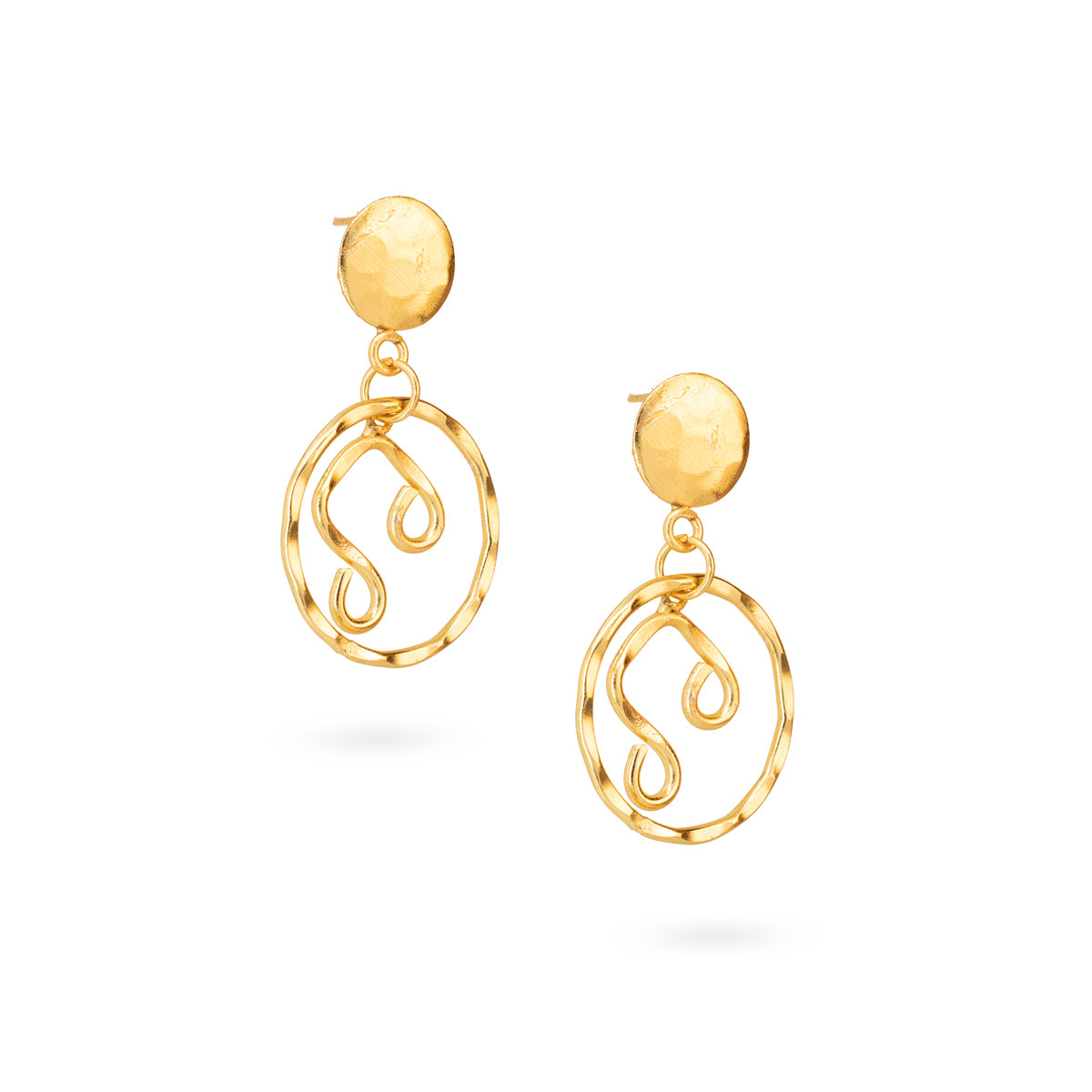 Gold-Plated Hammered Abstract Loop Earrings