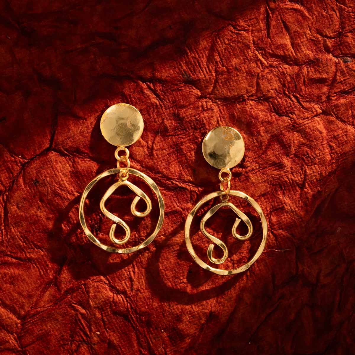 Gold-Plated Hammered Abstract Loop Earrings