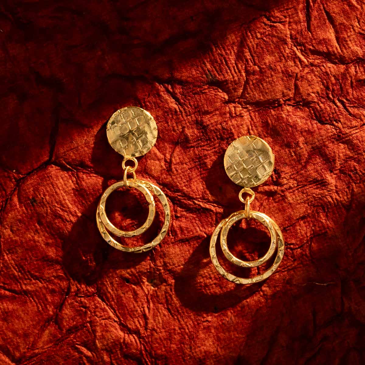 Textured Gold-Plated Dual Circle Earrings