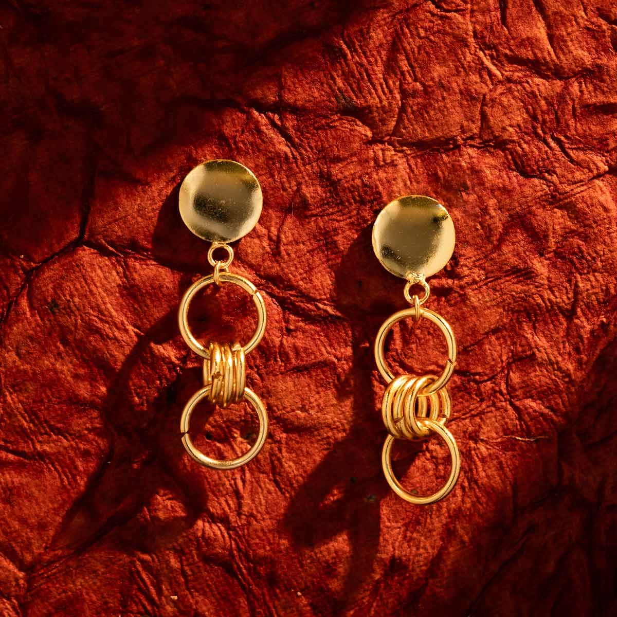 Gold-Plated Interlocked Circle Drop Earrings