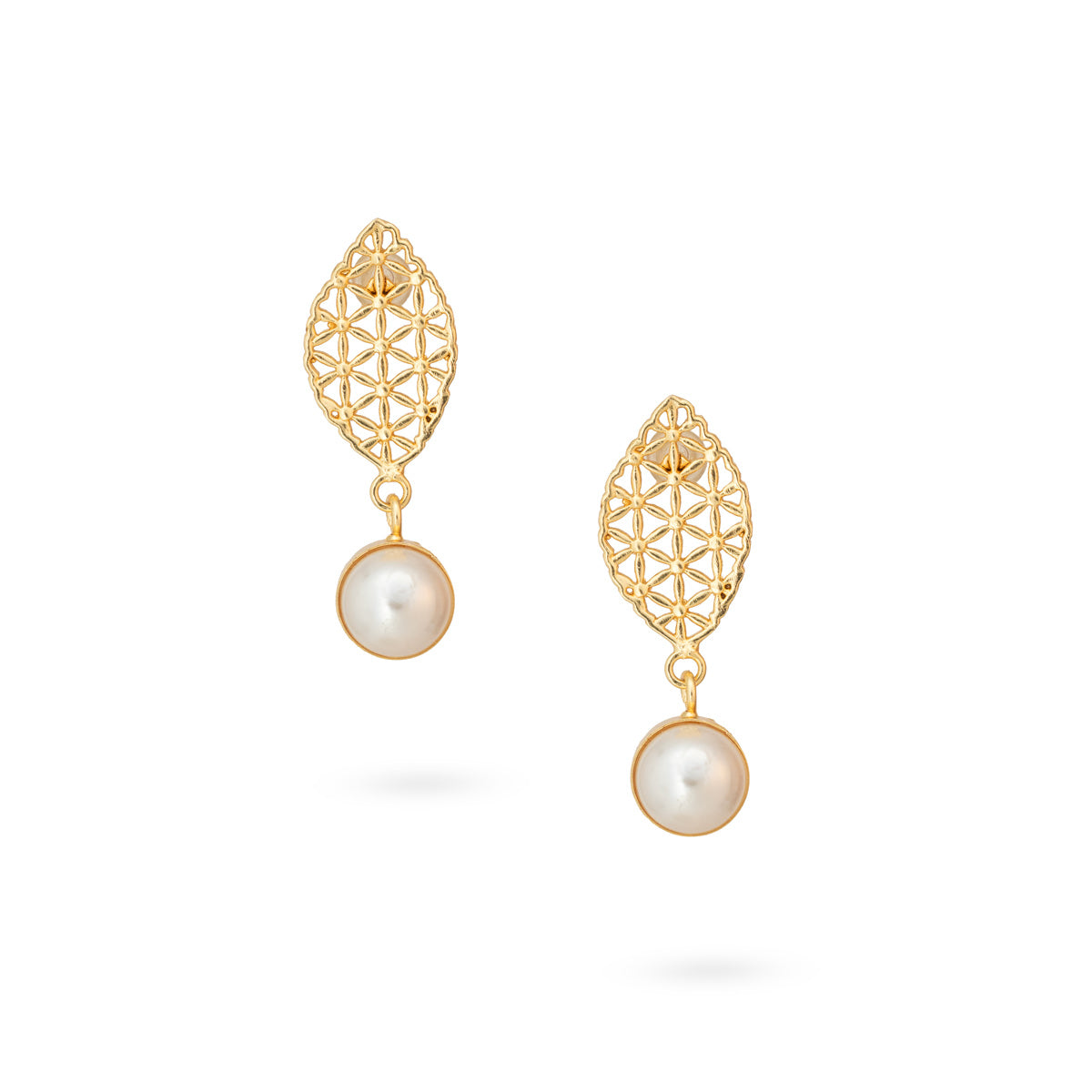 Golden Filigree Pearl Drop Earrings