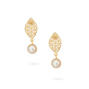 Golden Filigree Pearl Drop Earrings