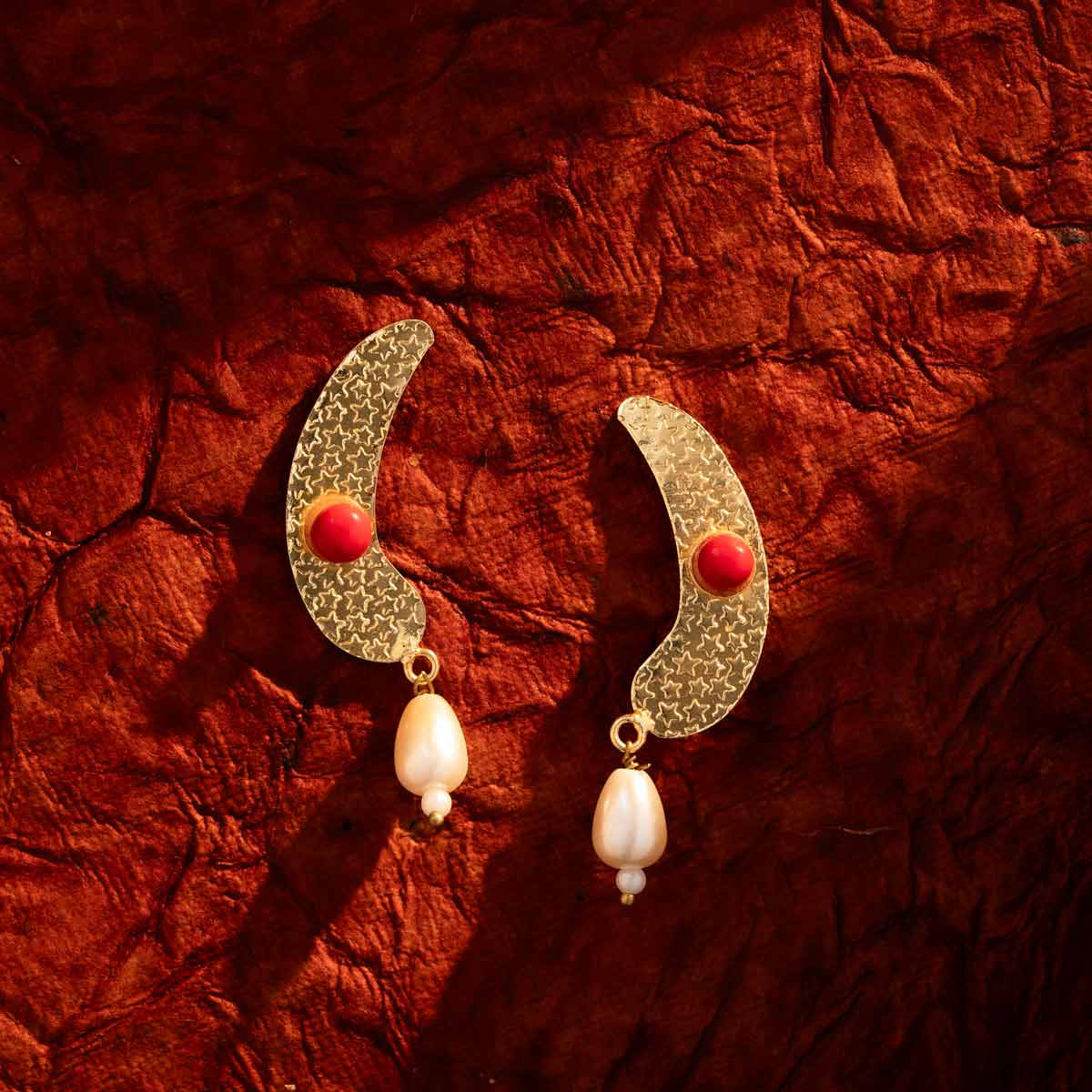 Coral Stone Pearl Drop Earrings