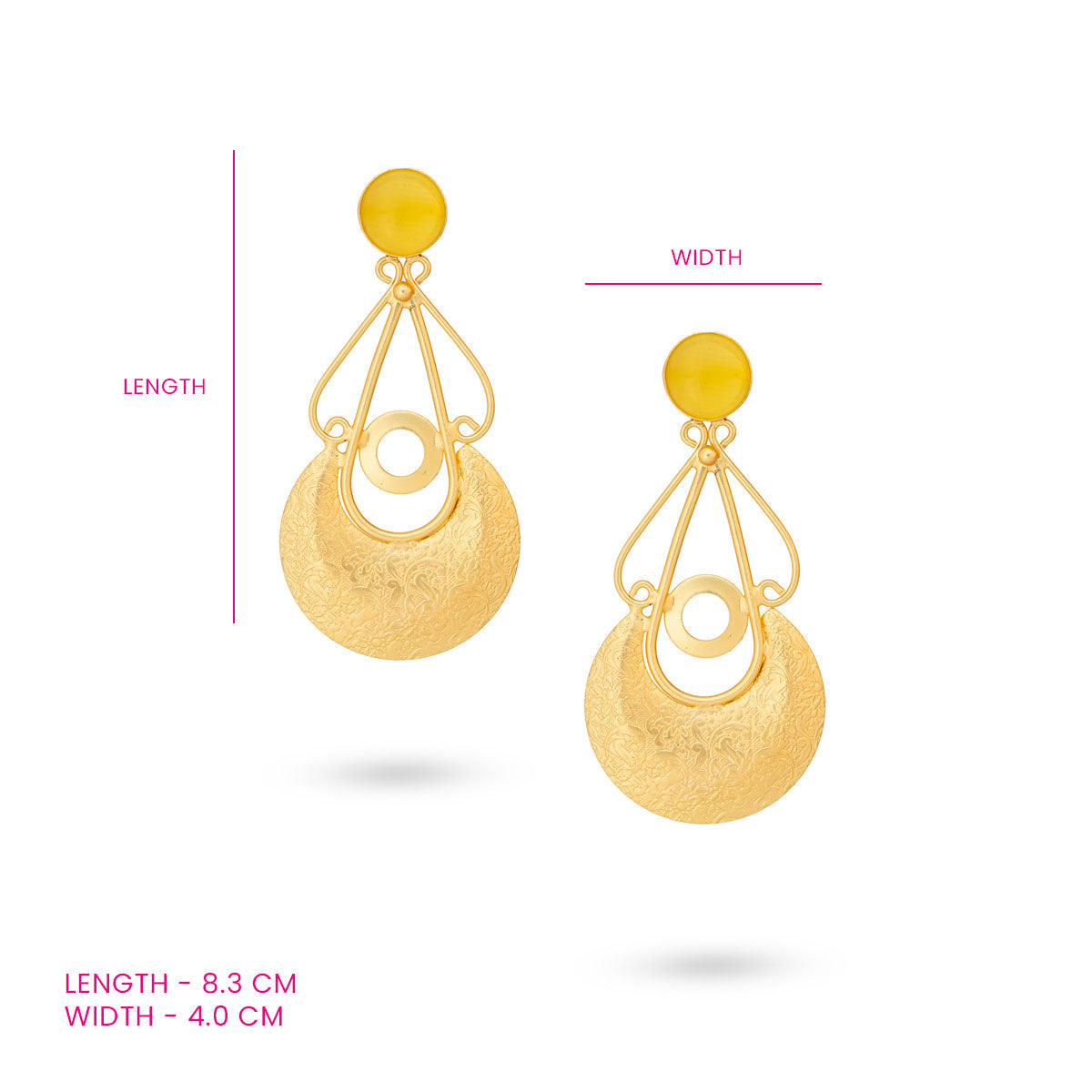 Golden Geometric Dangle Earrings with Yellow Accents