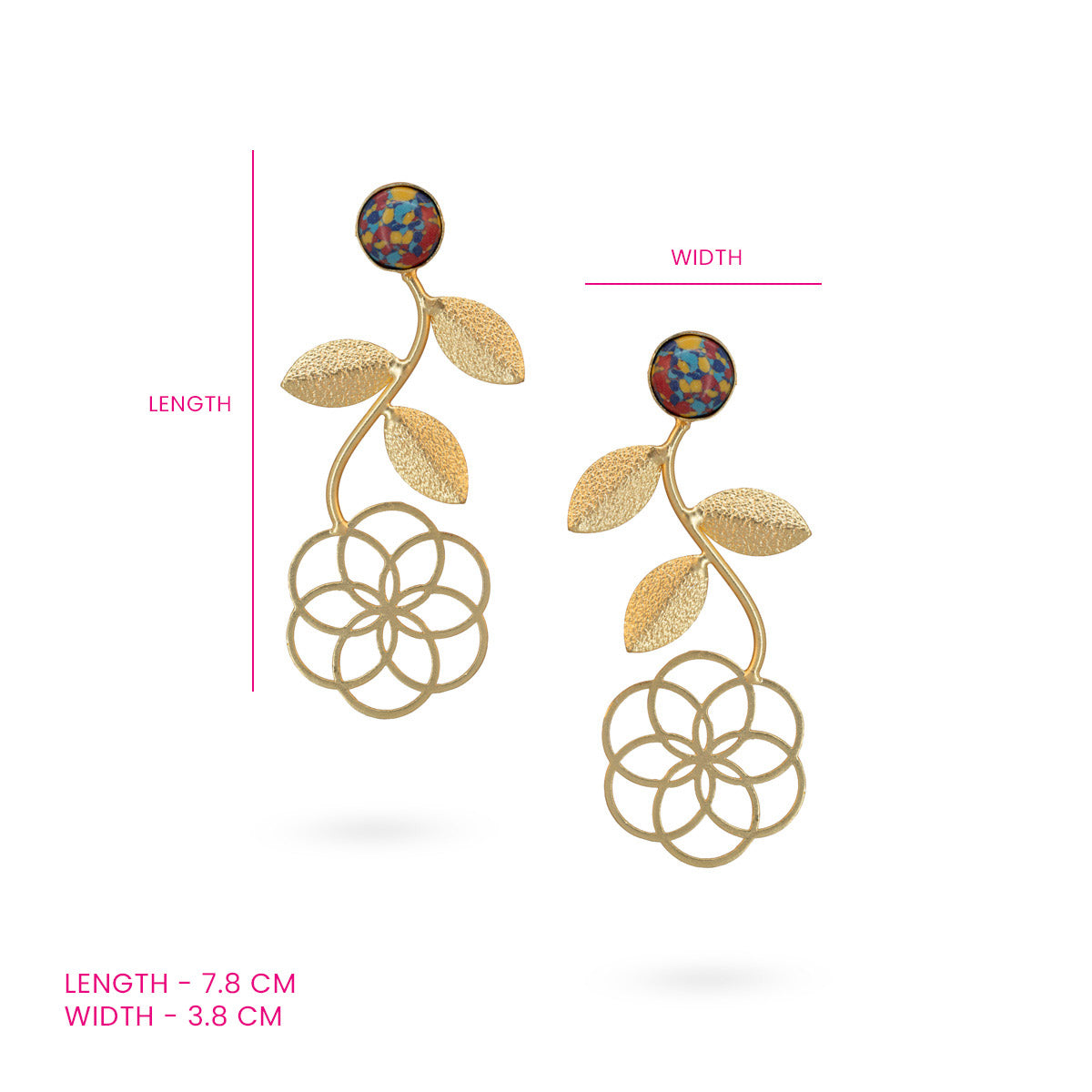 Floral Gold Drop Earrings with Multicolor Enamel Accents