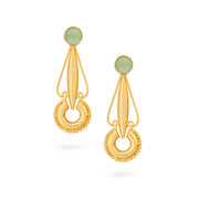 Golden Dangle Earrings with Mint Enamel Stud and Circular Design