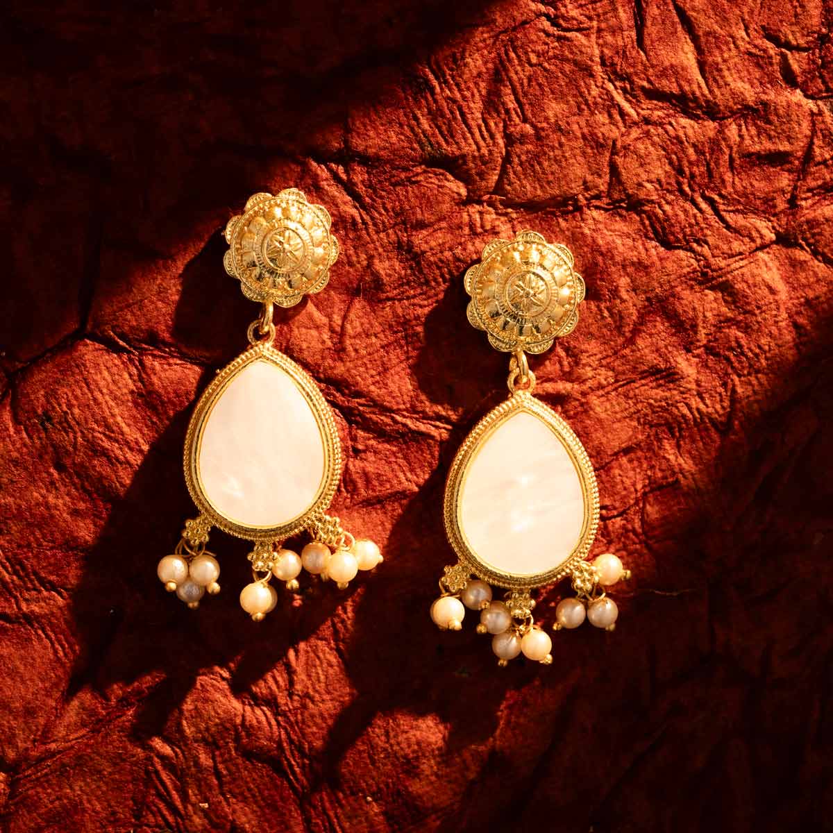 Gold-Plated Teardrop Pearl Earrings