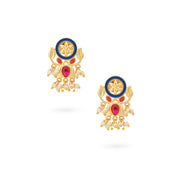 Gold-Plated Kundan and Enamel Chandbali Earrings