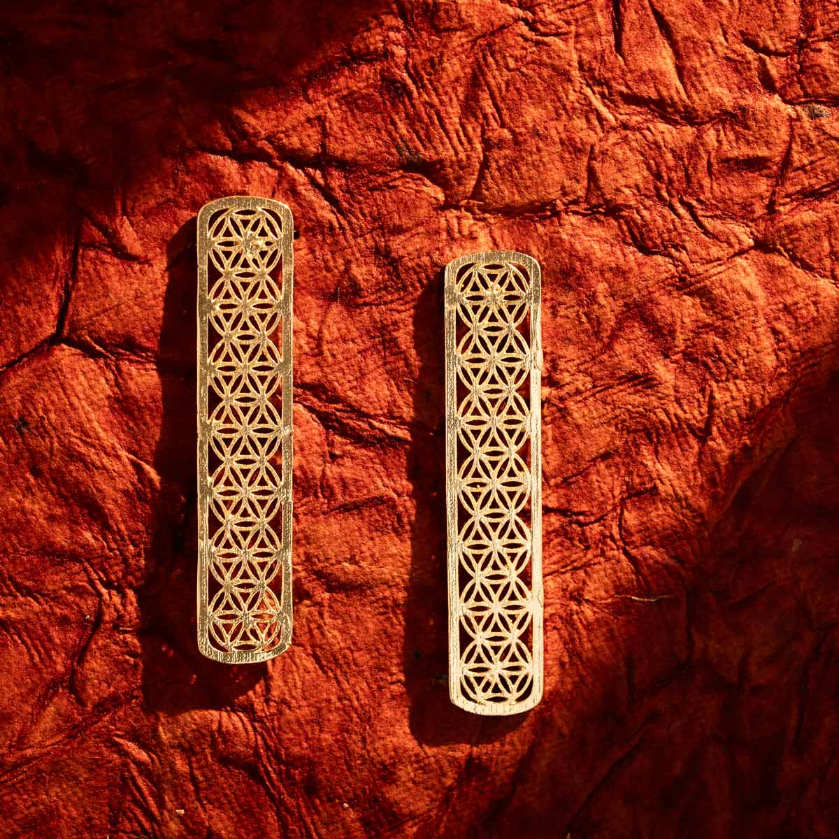 Intricately Designed Long Geometric Gold Earrings