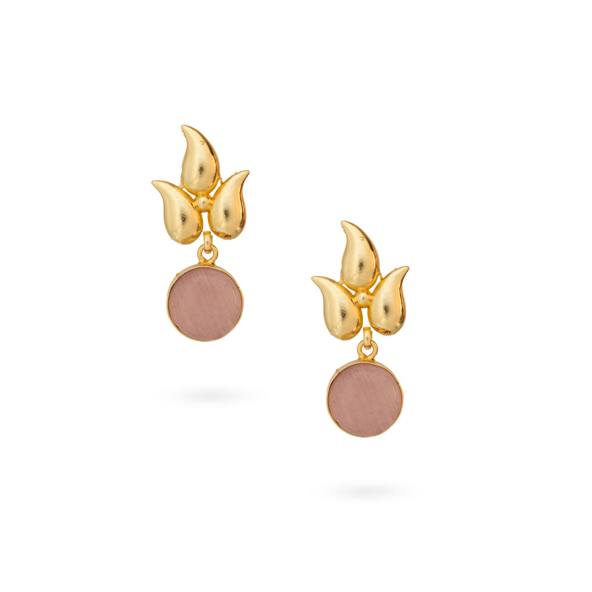 Elegant Gold Drop Earrings with Leaf and Circular Design