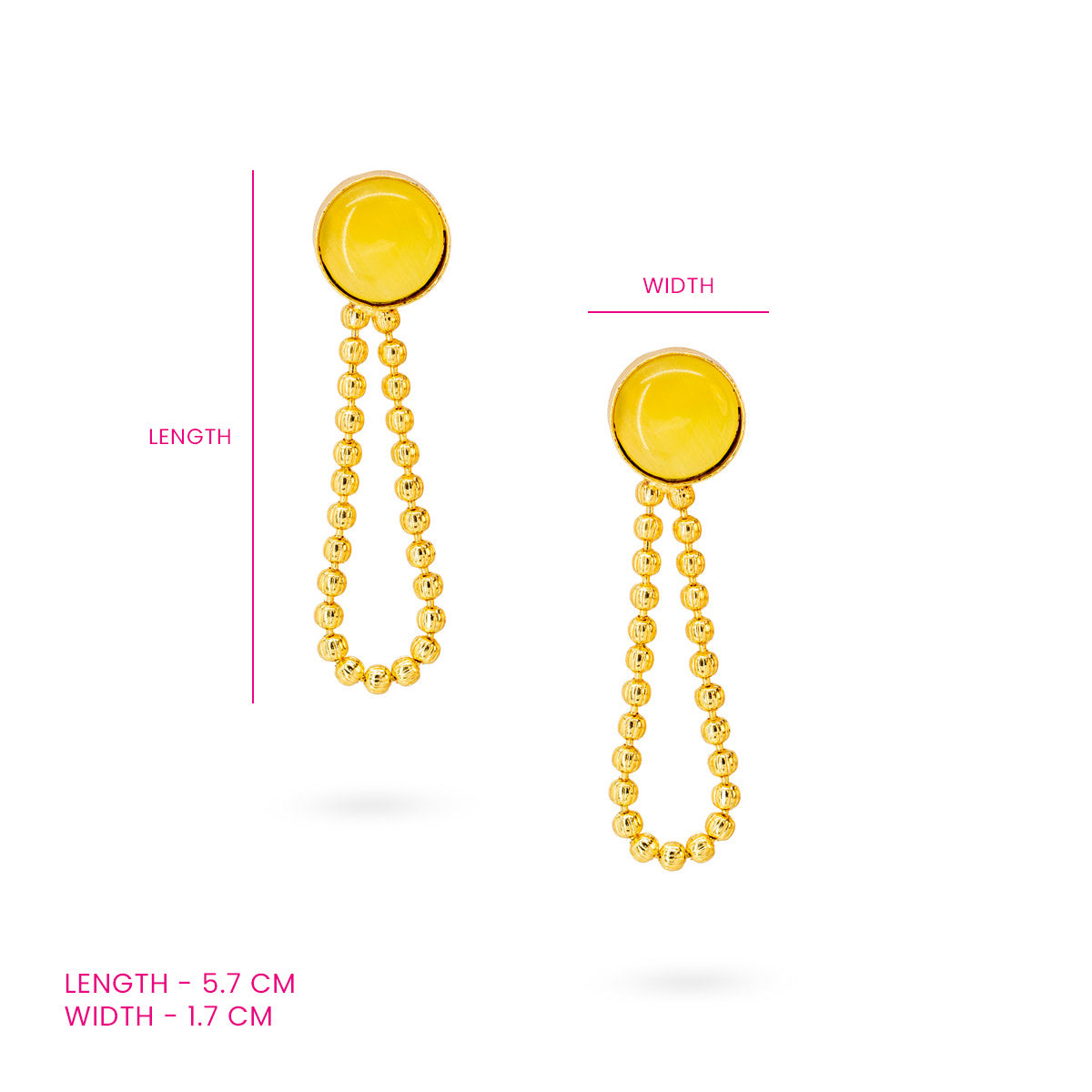 Gold Beaded Drop Earrings with Circular Stud