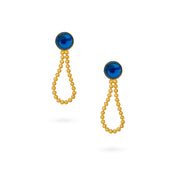 Blue Beaded Drop Earrings with Circular Stud