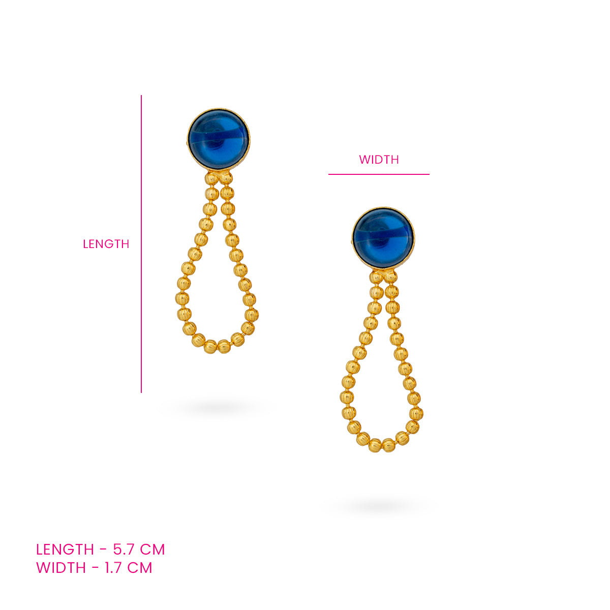 Blue Beaded Drop Earrings with Circular Stud