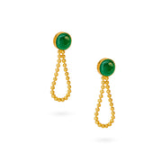 Green Beaded Drop Earrings with Circular Stud