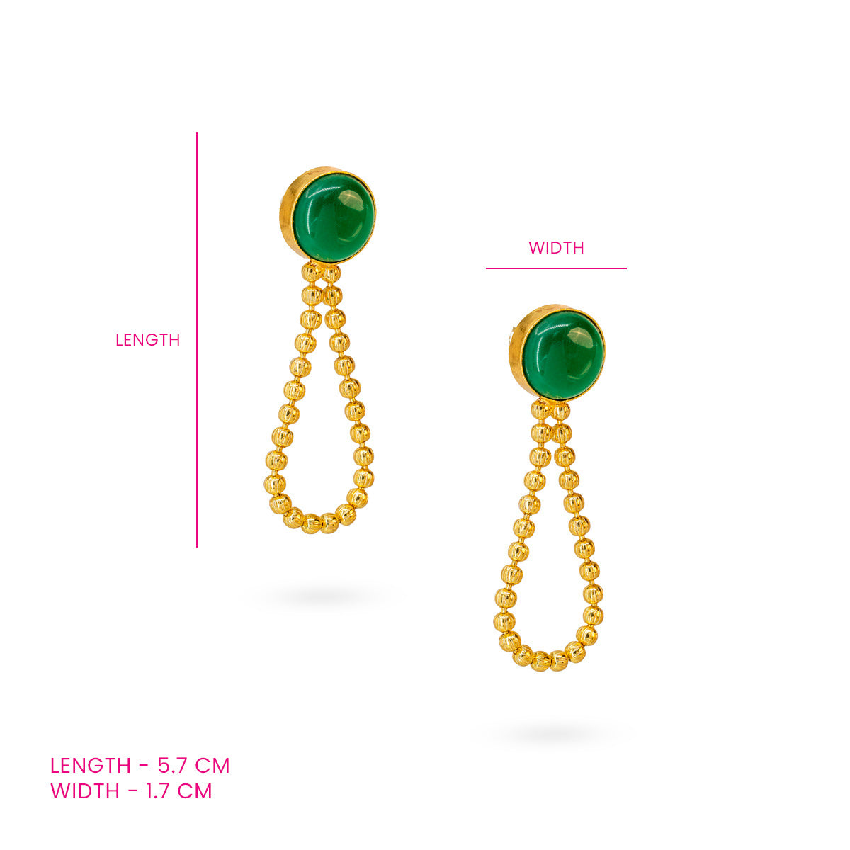 Green Beaded Drop Earrings with Circular Stud