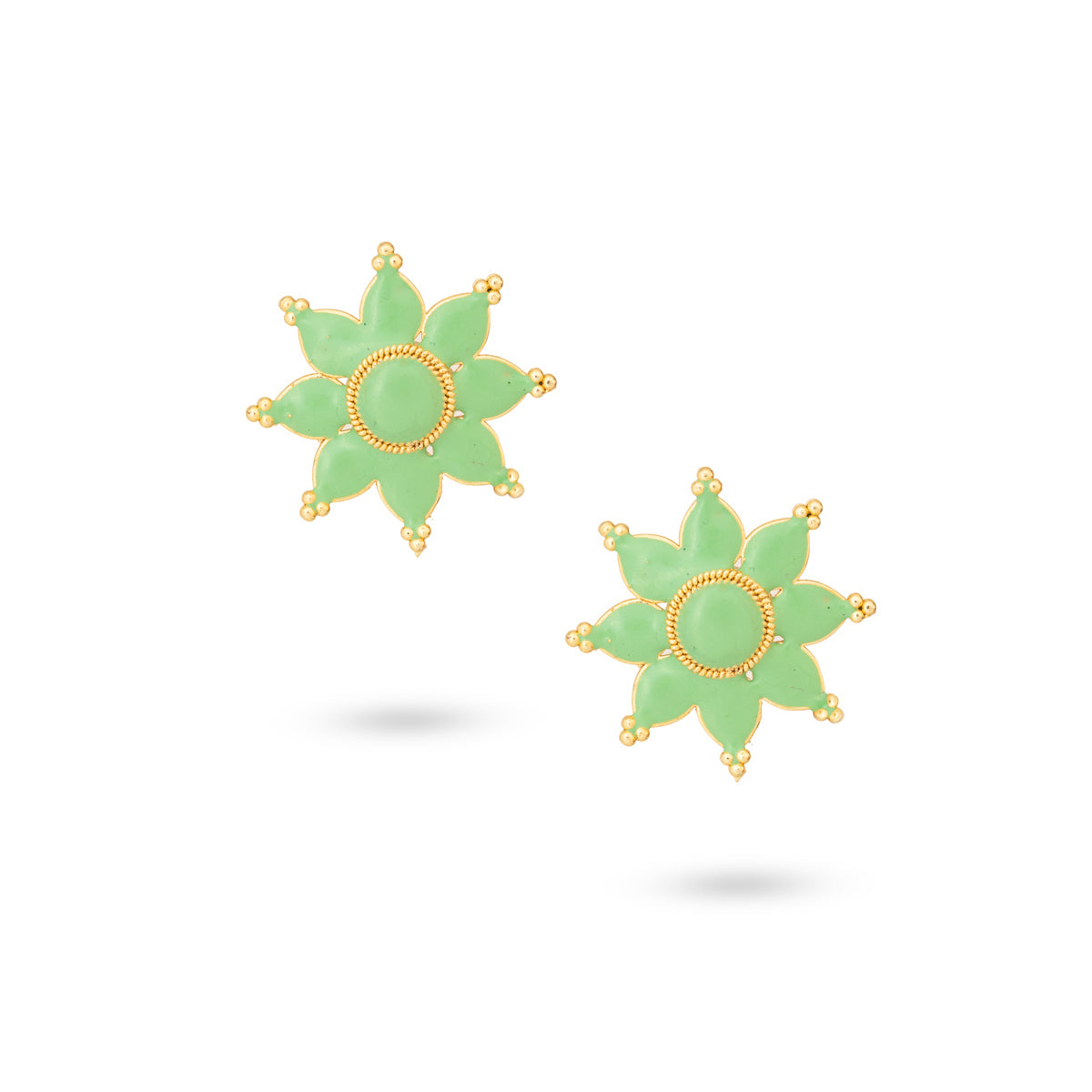 Gold-Plated Green Floral Stud Earrings