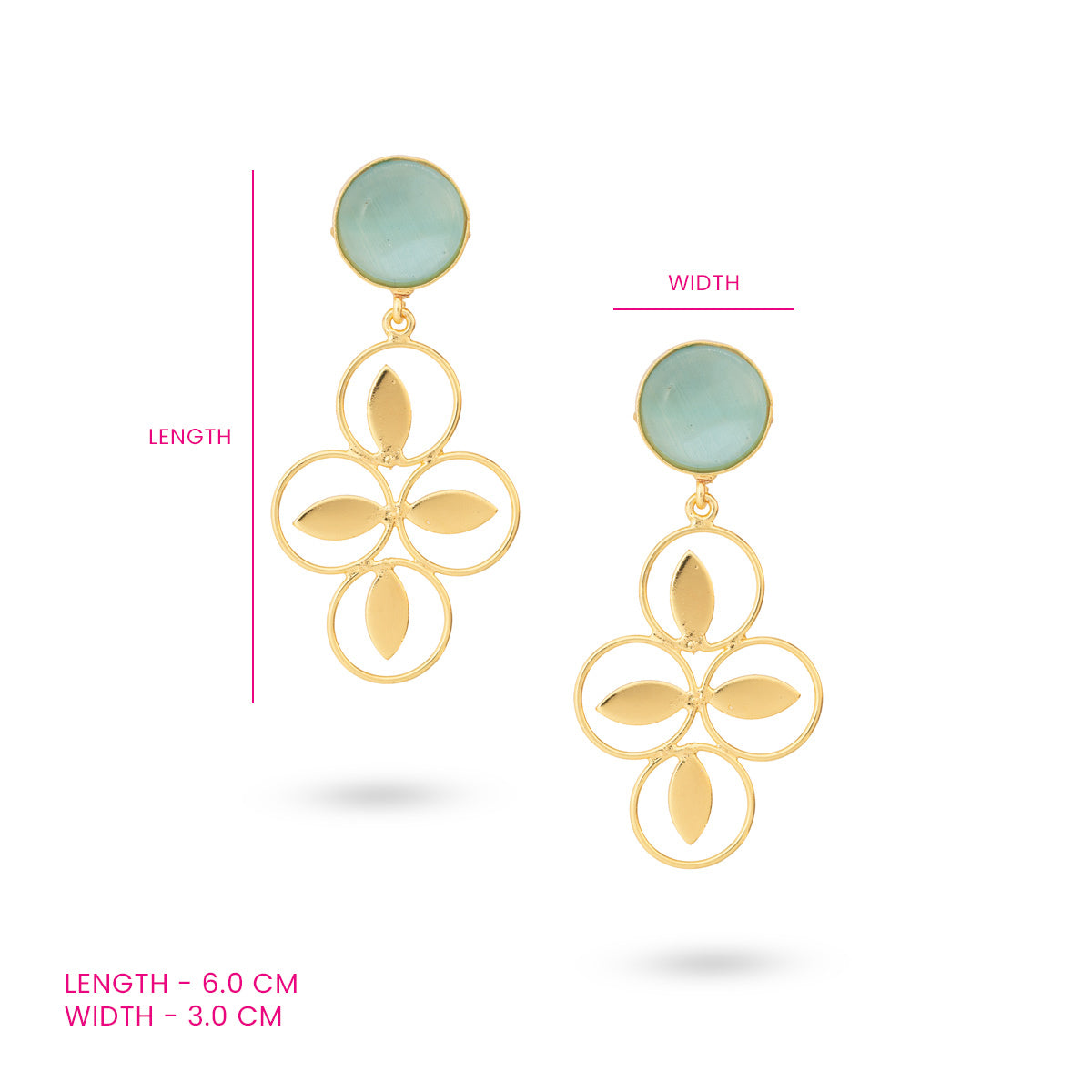 Gold-Plated Floral Drop Earrings with Green Top Accent