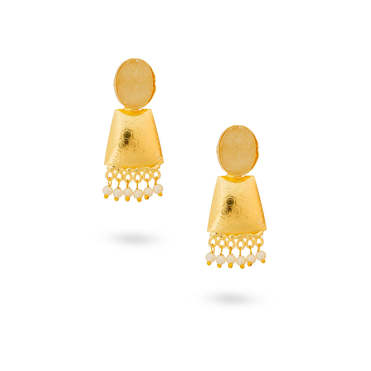 Gold-Plated Geometric Drop Earrings with Pearl Danglers