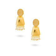 Gold-Plated Geometric Drop Earrings with Pearl Danglers