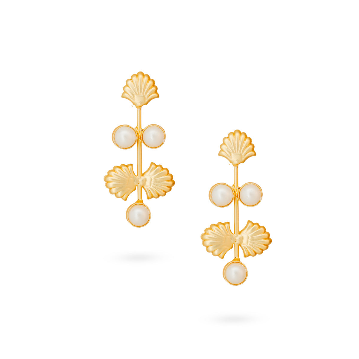 Gold-Plated Leaf and Pearl Drop Earrings