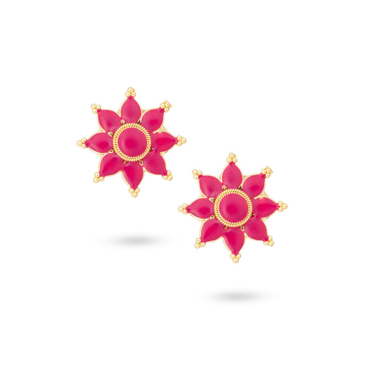 Gold-Plated Pink Floral Stud Earrings