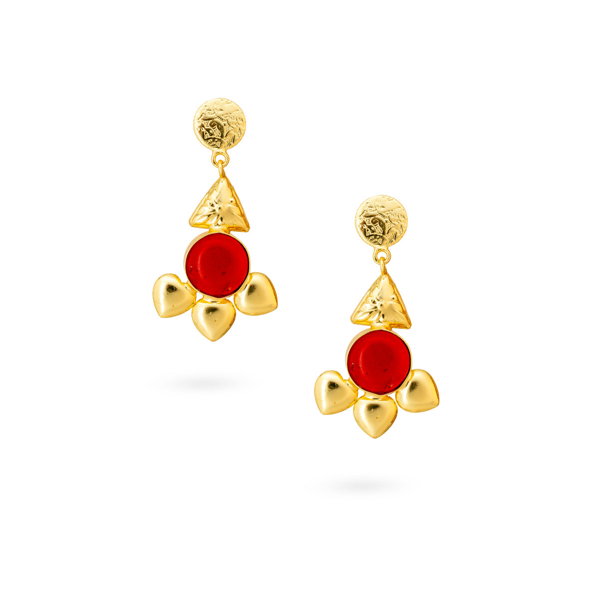 Gold-Plated Red Teardrop Floral Earrings