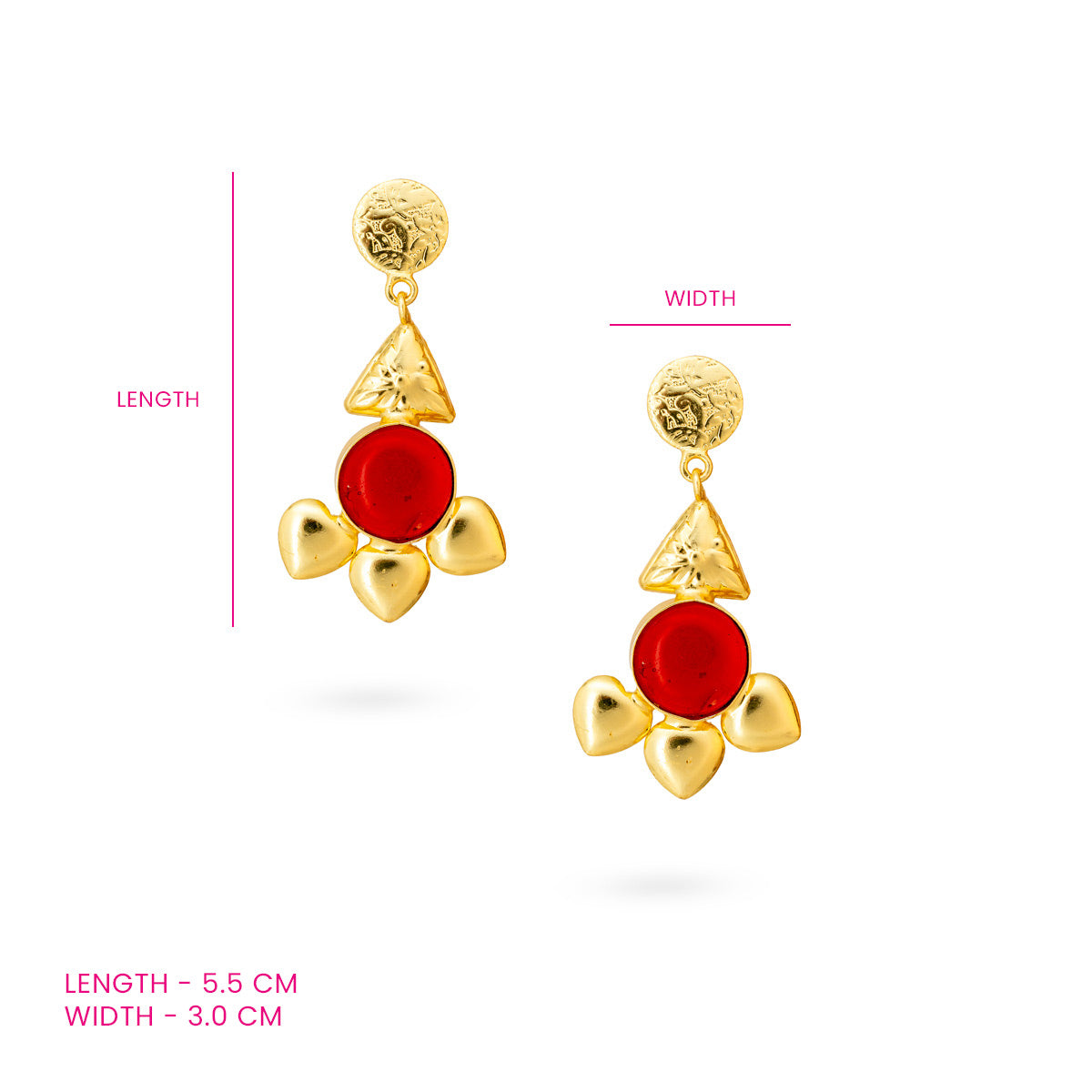 Gold-Plated Red Teardrop Floral Earrings